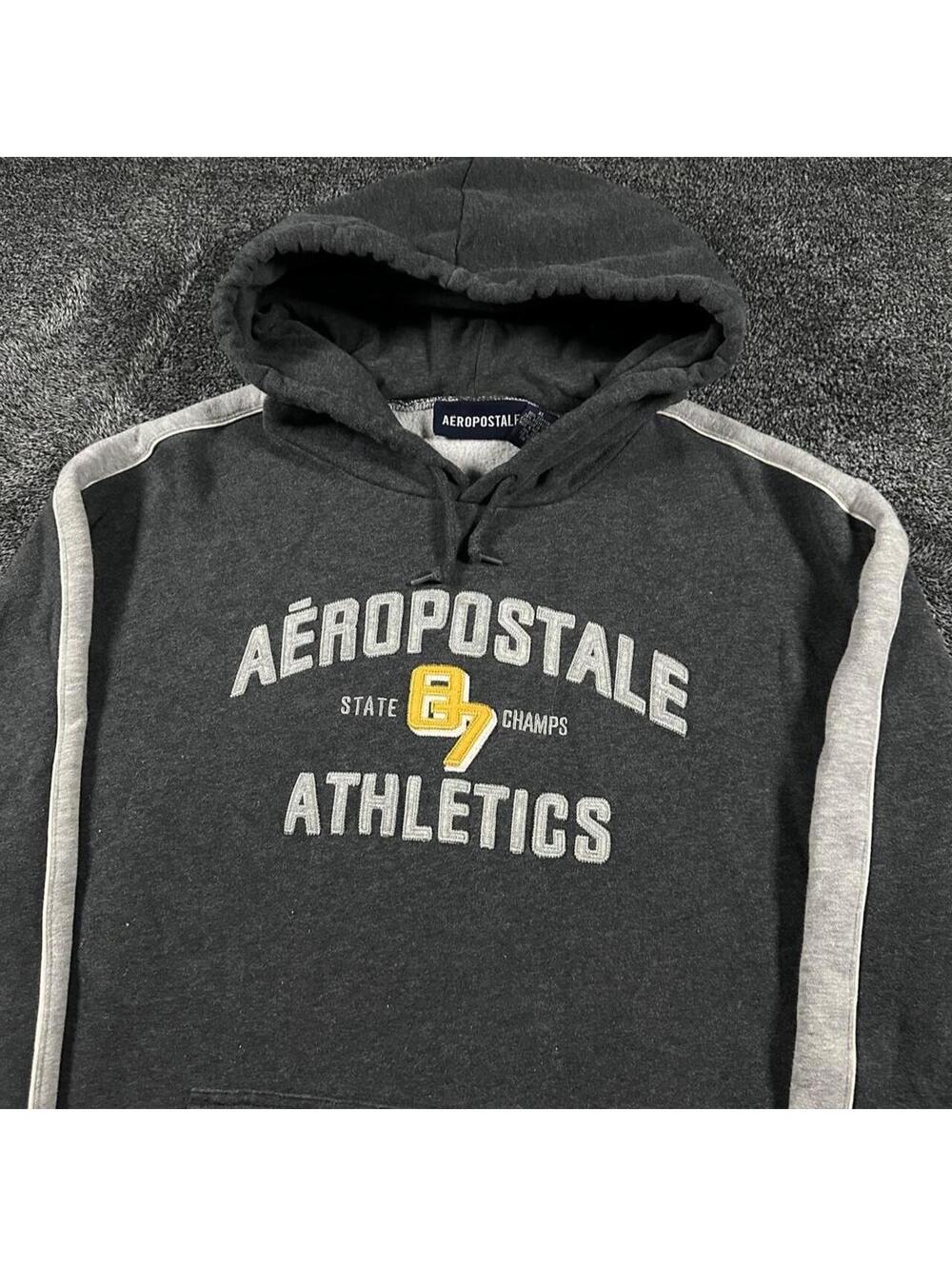 Vintage Y2K Aeropostale Athletics Striped Hoodie - Fits Men's XL! - Picture 3 of 5